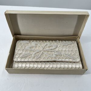 VTG Hoag Stunning Satin Beaded Evening Clutch Purse Wedding Holiday Classy Party